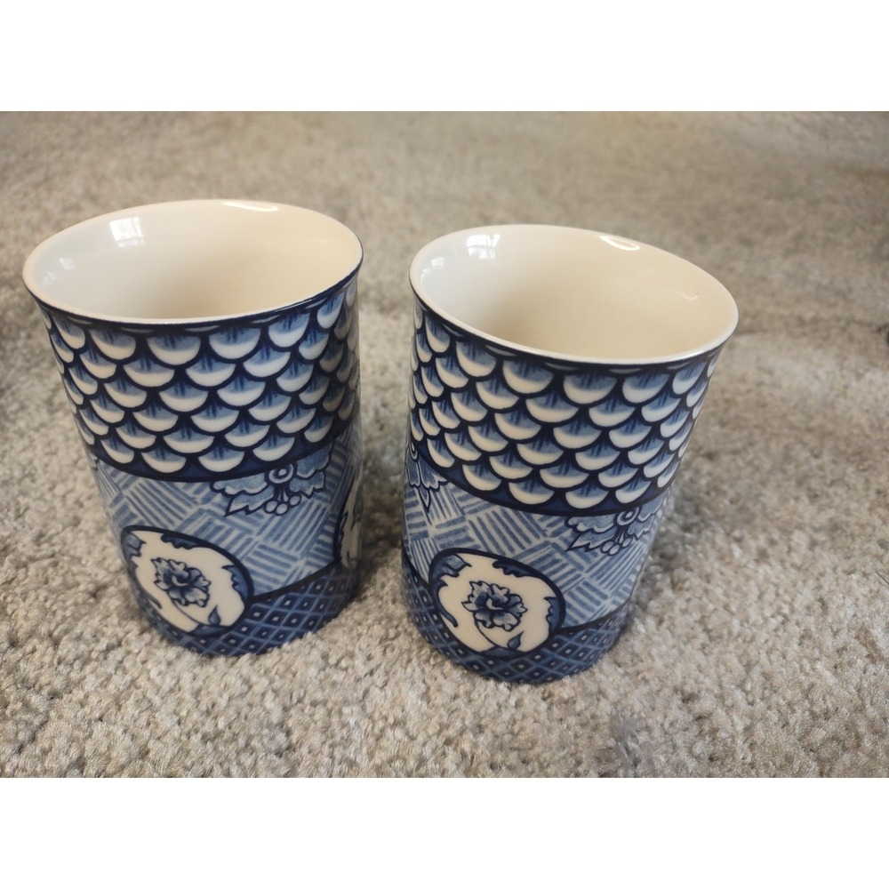 222 Fifth Blue Dynasty Tall Coffee Tea Mug 2021 Blue Fine Porcelain Rose Blossom